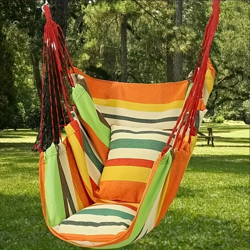 Colorful Stripes Comfortable Canvas Hammock Chair Durable Indoor Outdoor Swing Seat for Garden Patio Camping Home leisure