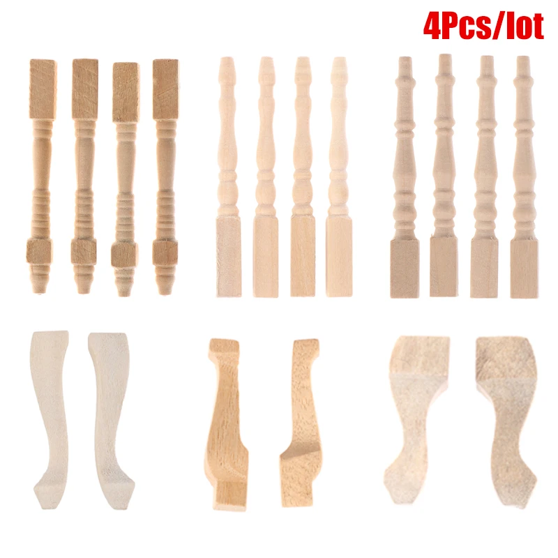 4pcs/lot 1:12 Wooden Dollhouse Table Leg Miniature Furniture Diy Dollhouse Accessories Simulation Table Feet Model Dollhouse Toy wooden fence double lift bridge overpass train tracks railway toys set accessories model kid s gifts