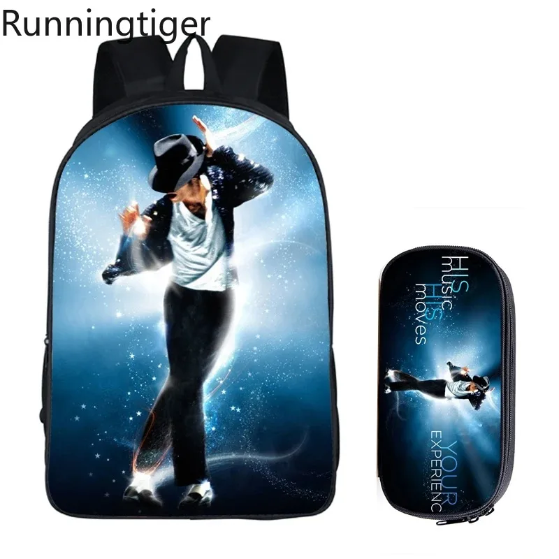 Student Backpacks DIY Michael Jackson Printing Children School Bags for Boys Men Book Bag 2PC Set with Pencil Case Harajuku Bag