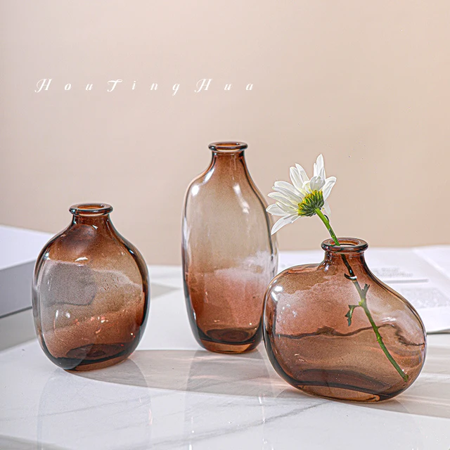 Retro Glass Flower Vase Irregular Transparent Vasen Home Desktop Dinner Table Flower Pot Ornament Decoration Hydroponic planter