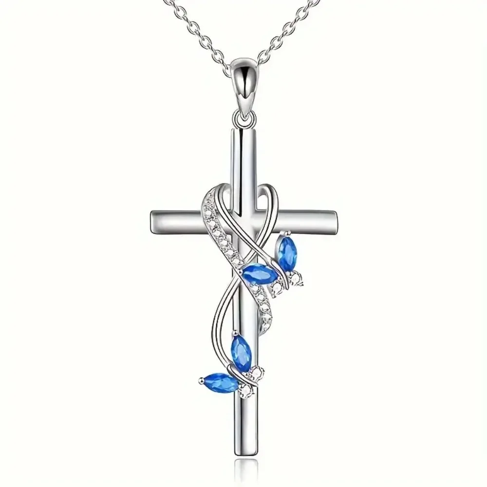Cross Necklaces Silver Color Long Chain Simple Pendants for Women Jewelry Gifts