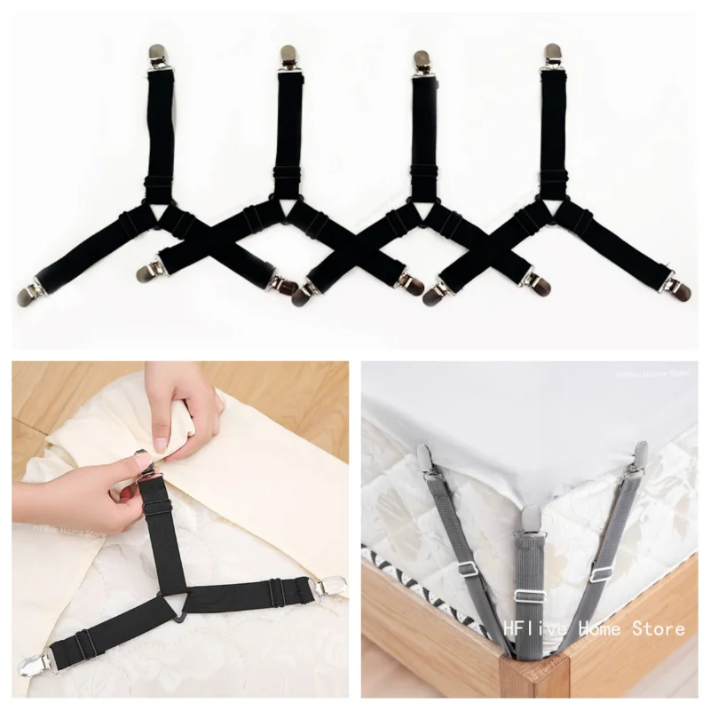4Pcs/lot Bed Sheet Fasteners Holder Gadgets for Bed Sheet Organizer Mattress Cover Clip For Home Elastic Straps Adjustable Clips 1