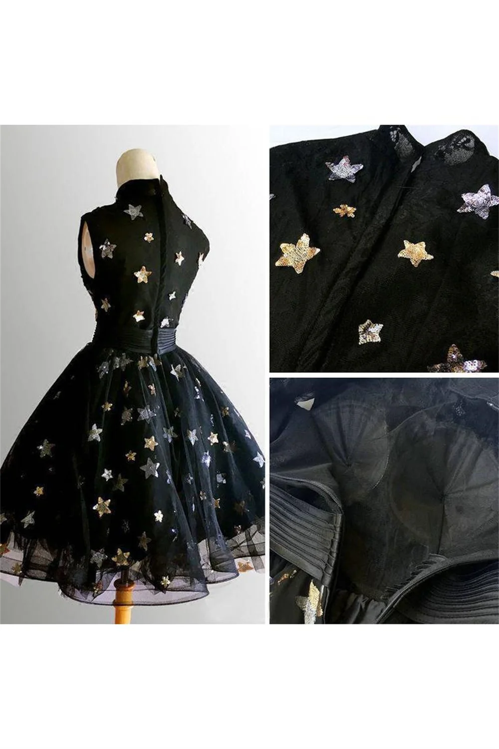 Star Tulle Lace Sleeveless High Neck Women's Cocktail Short Dress Girls' Birthday Ceremony Party Formal Occasion Dress vestidos