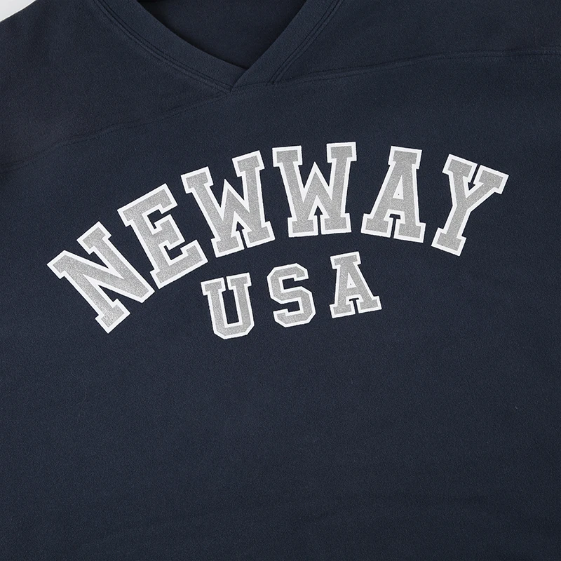 Sudadera Y2K con cuello en V para mujer, estampado de letras, estilo preppy, azul oscuro, manga larga, ropa de calle de invierno, jerséis informales