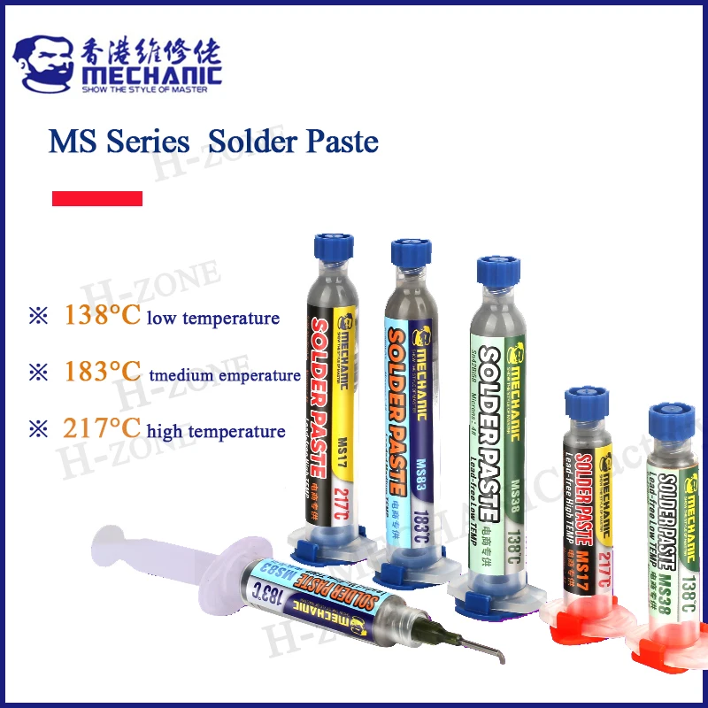 

MECHANIC MS Series 138℃/183℃/217℃ Solder Tin Paste Melting Point Soldering Paste PCB BGA SMT Repair Welding Flux Rework Tool Kit