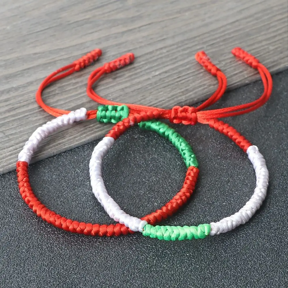 

Handmade Countries Flag Color Bracelet Green White Red Rope Italy Mexico Ireland Bangles Adjustable Size Bracelets Couple Gift