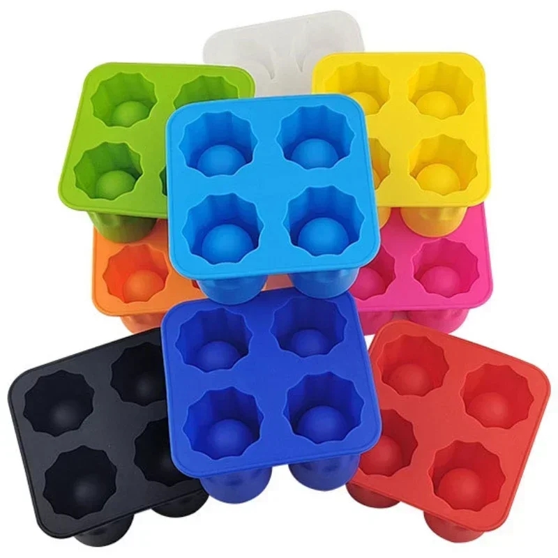 4 Grids Ice Cup Mold Silicone Ice Cube Tray Ice Mould Ice Shot Glass Mold Ice Maker Summer Drinking Tool Ice Cube Maker Mold