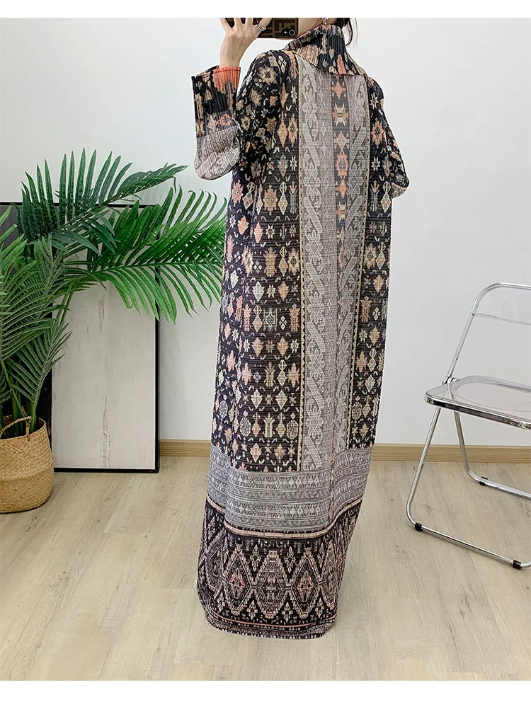 miyake Women's Loose Fitting Printed Abaya Outer Coat Pleated Versatile Autumn Outfit 2026 5