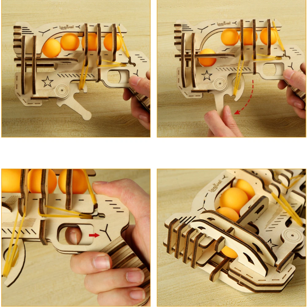DIY Rubber Band Guns Wooden Puzzle Jigsaw Toys Kids Constructors Assemble Buiding Blocks Pistol Models for Boys Ping Pong Weapon 4
