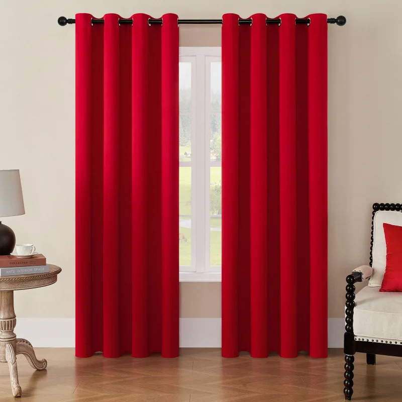 1Pcs Burgundy Linen Fabric 100% Blackout Curtains Solid Color Grommet Top Insulate Window Curtains for Home Living Room 4