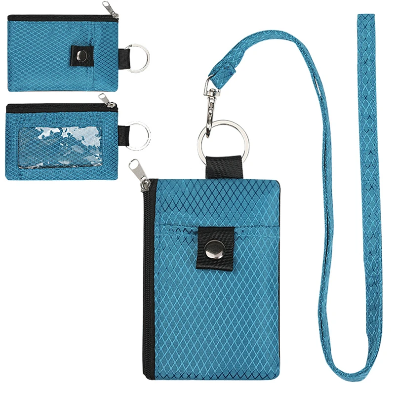 RFID Blocking Small Wallet with ID Window Waterproof Zipper Case Pouch with Lanyard Keychain for Cards Cash Coin Purse