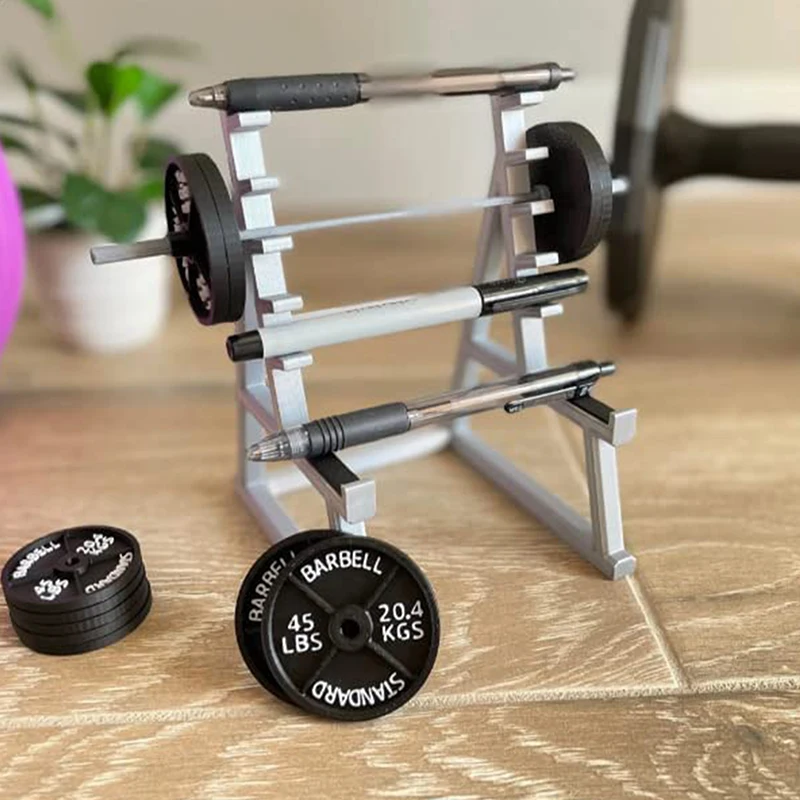 

1Set Creative Barbell Rack Pen Holder Mini Squat Rack Ornament With Barbells And Weights Funny Weightlifting Gift Desk Organizer