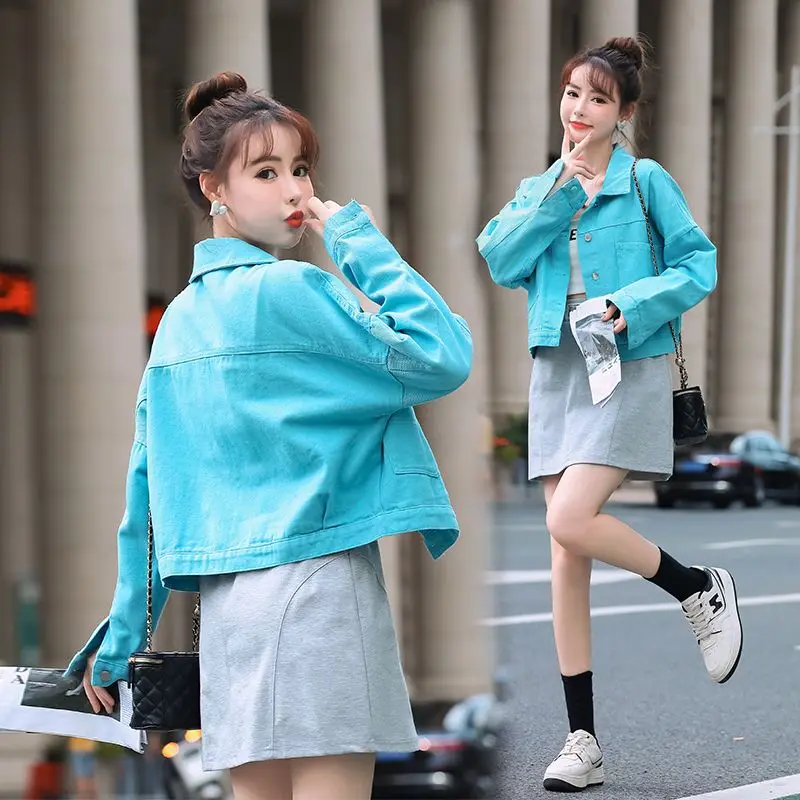 2023 Spring Autumn Korean Cropped Denim Jacket Women Casual