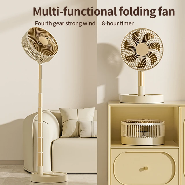 Ventilatore portatile pieghevole USB con 8 pollici, 4 velocità e temporizzazione, mini ventilatore da pavimento a batteria per camera da letto, interno o esterno, ventilatore da tavolo 1