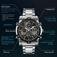 OLEVS 1106 Sport Digital Watch Gift Stainless Steel Watchband Round-dial Wristwatch Week Display Calendar Luminous Alarm 2