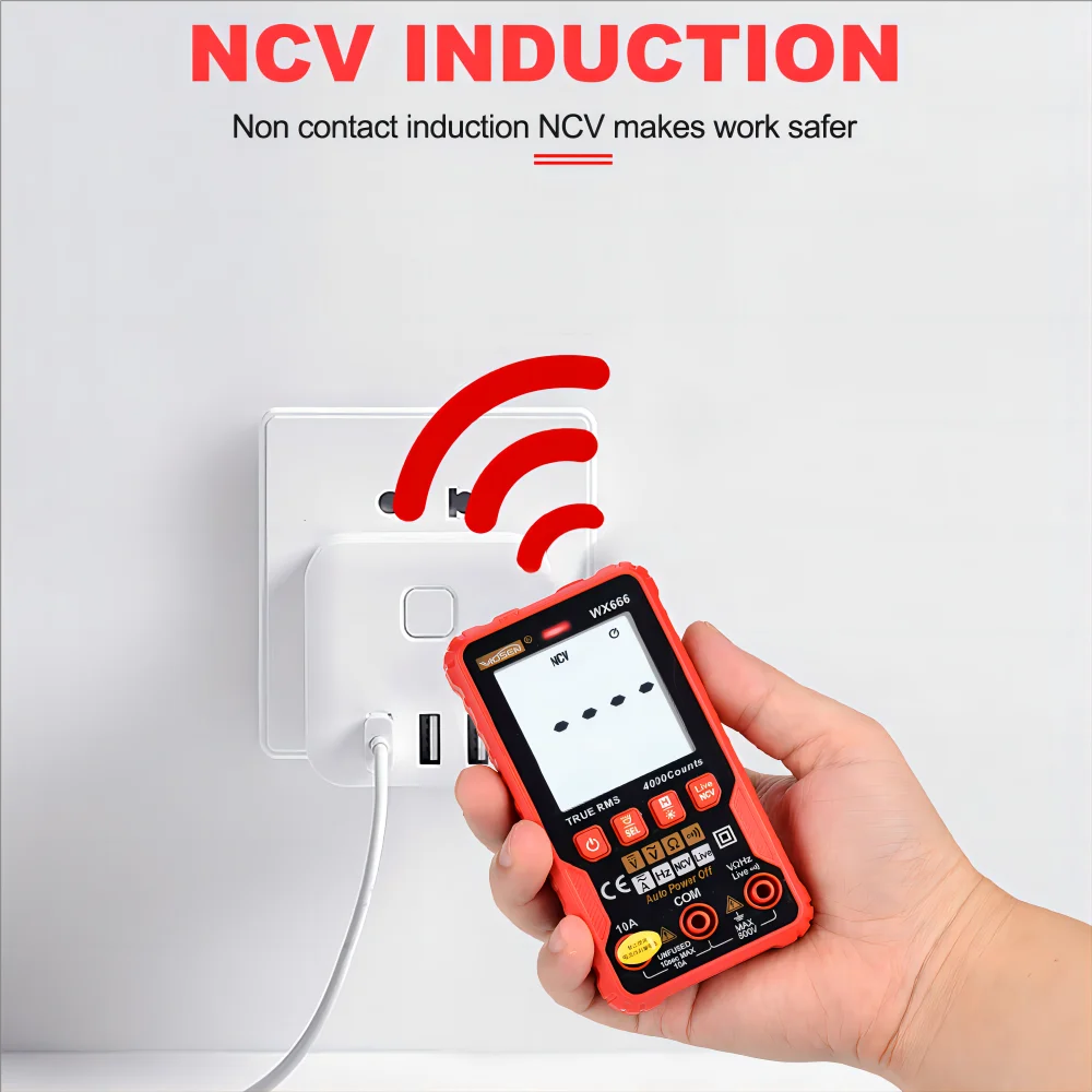 QHTITEC-WX666 Digital Mini Multímetro Tester, True RMS Transistor Medidor, NCV Data Hold, lanterna, 4000 Contagens