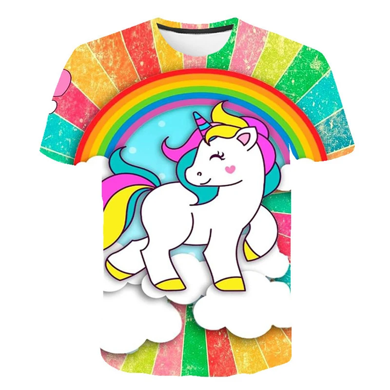 2022 Summer New 3D Unicorn Print T Shirts Girls Tops Clothes Kids Cartoon Clothes Casual Comfortable Cute Unicorn Girls T Shirts vintage t shirts