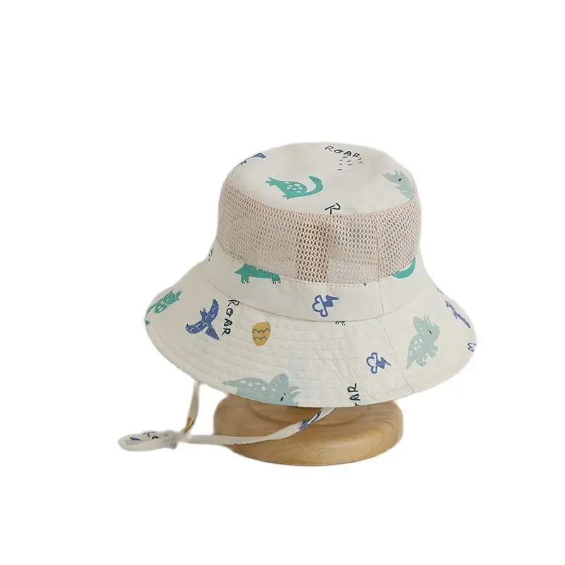 2023 Summer Children Cartoon Cotton Bucket Hats Kids Outdoor UV Protection Sun Hat Pink Mesh Fisherman Cap for Boys Girls 3-6Y