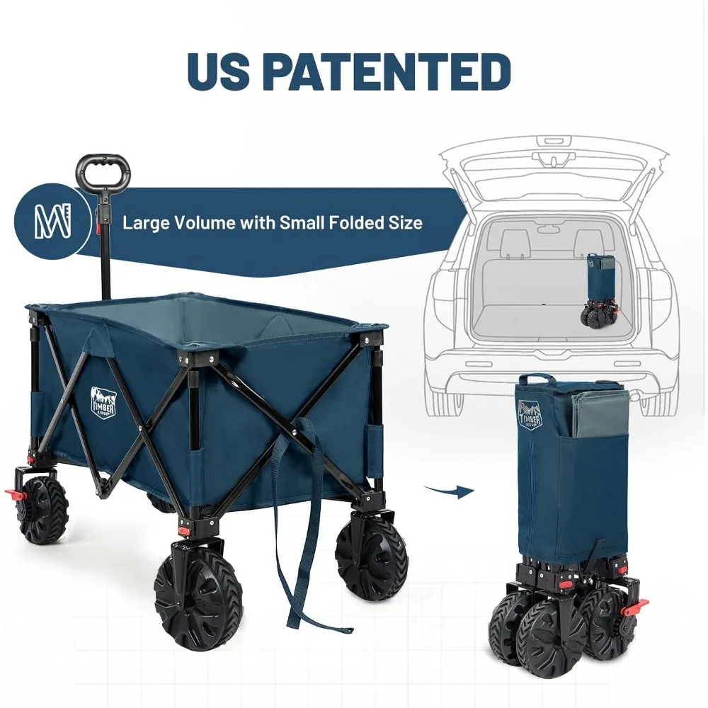 Outdoor Foldable Trolley With Brakes Practical Folding Cart Heavy Duty All Terrain Wheels for Shopping Camping Garden, Blue