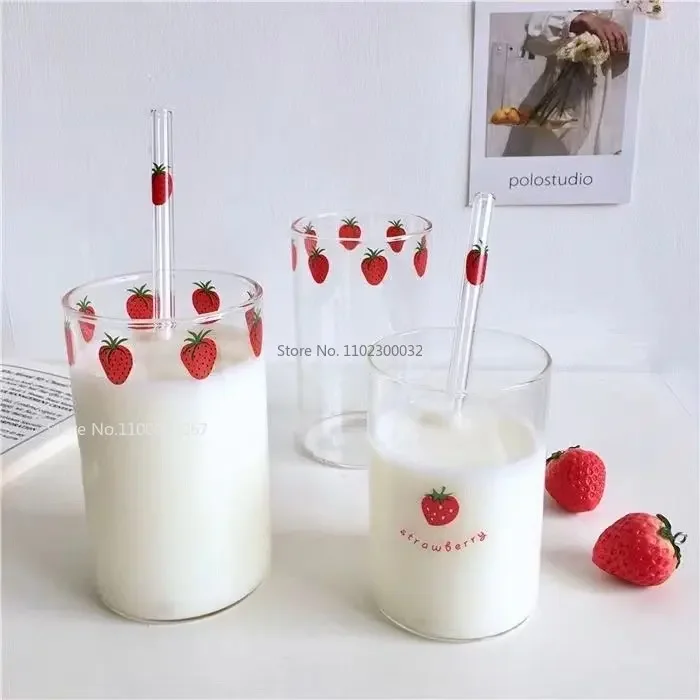 260/360ml Strawberry Glass Cup without Straw Creative Transparent Water Cup Student Milk Heat Resistant Glass coffee glass cup glass mug heat resistant coffee glass cup glass measuring cup glass tea cup glass tumbler glass whiskey cup glass coffee mug glass straw cup glass cup