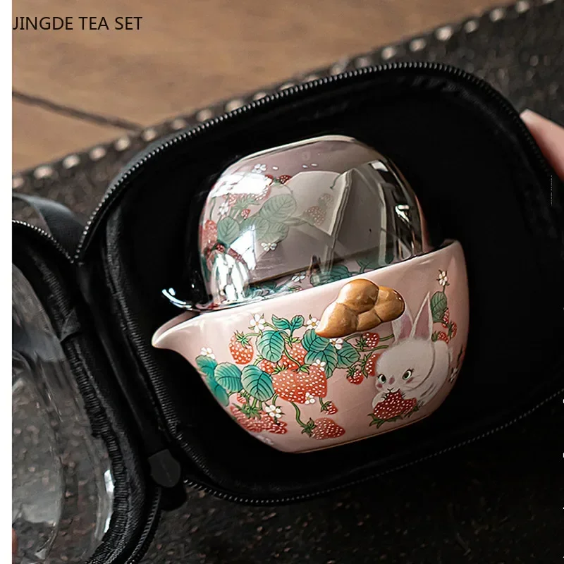 5pcs Ru Kiln Ceramic Tea Set Portable Beauty Gaiwan Custom Tea Pot and Cup Set Outdoor Travel Tea Pot Exquisite Filter Teapot