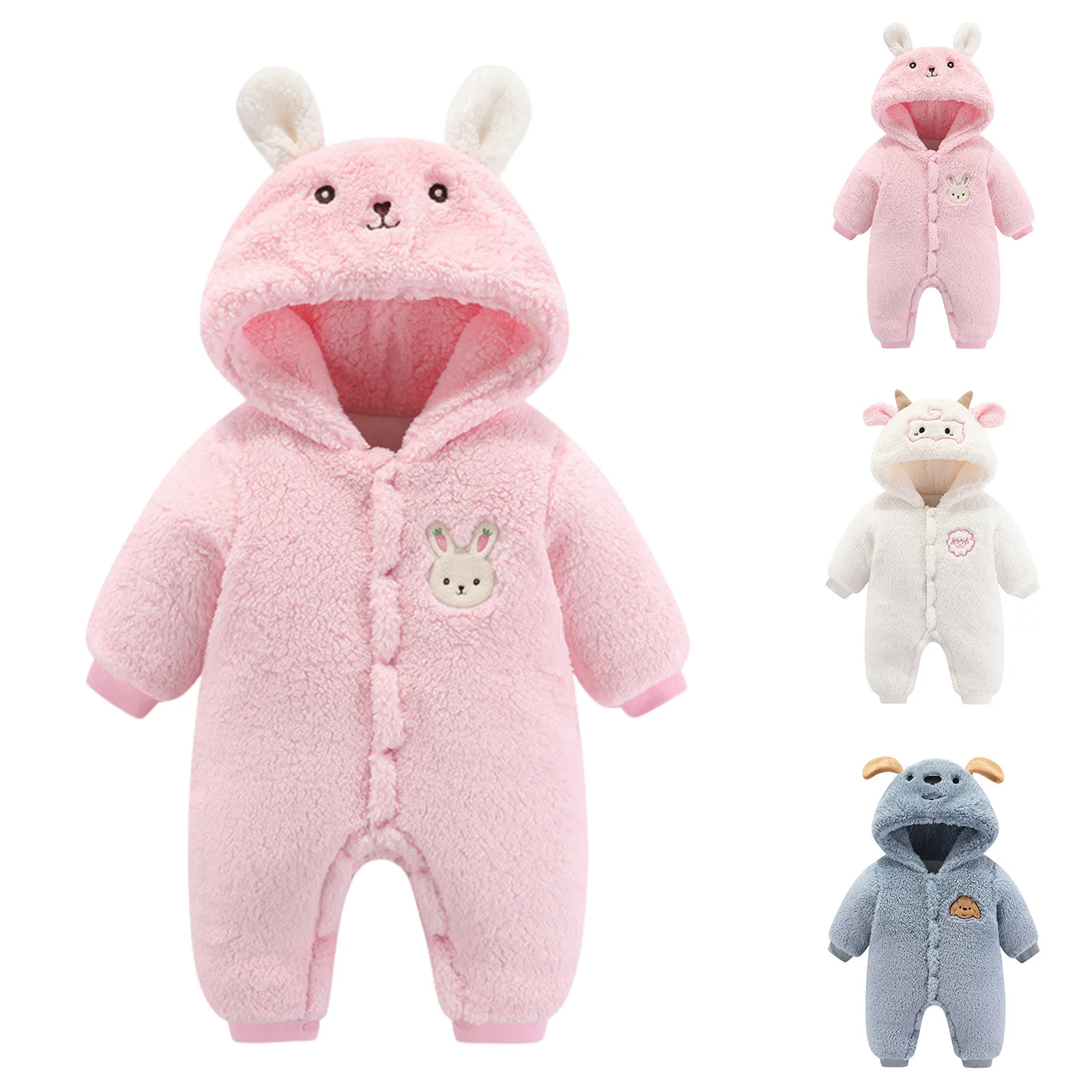 

Baby Boys Clothes Cute Plush Bear Baby Rompers Autumn Winter Keep Warm Hooded Infant Girls Overall Jumpsuit Newborn Romper 0-18M