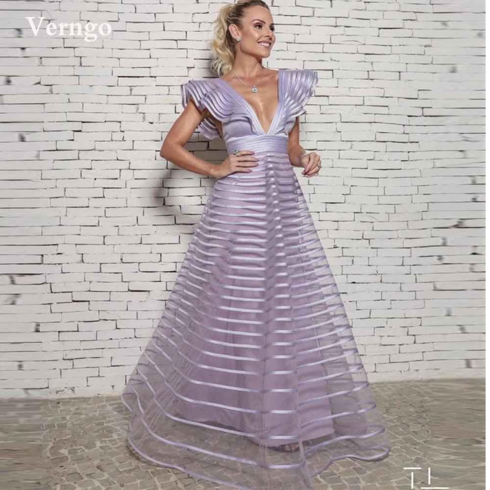 

Элегантное Лавандовое платье-трапеция Verngo для выпускного вечера с рукавами-крылышками и глубоким V-образным вырезом Вечерние платья до пола арабское женское вечернее платье