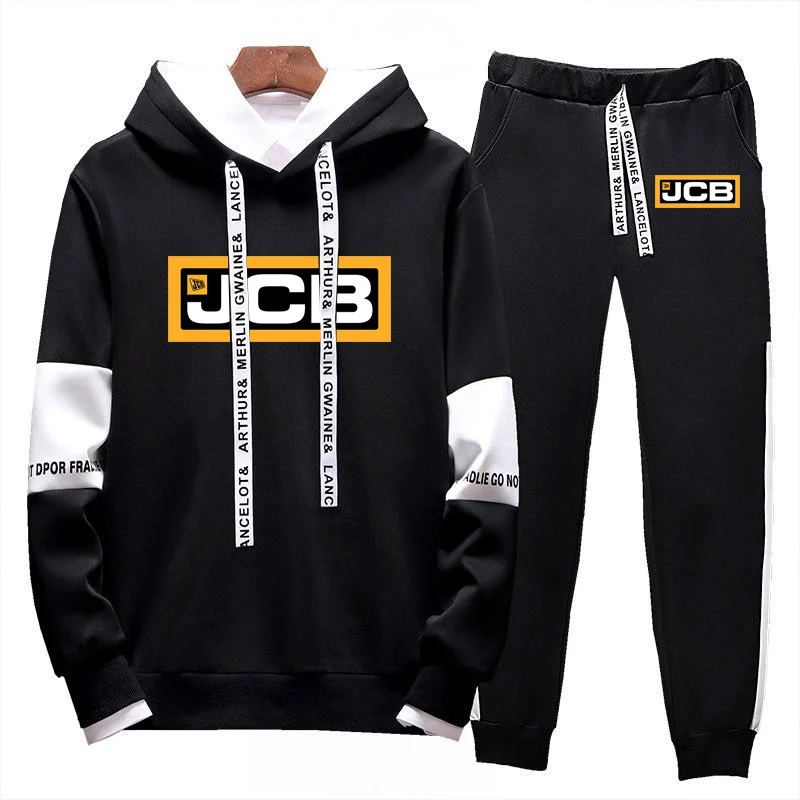 Midnight Star excavator Jcb printing fashion 2023 new men's spring and autumn leisure tricolor suit with long sleeves.