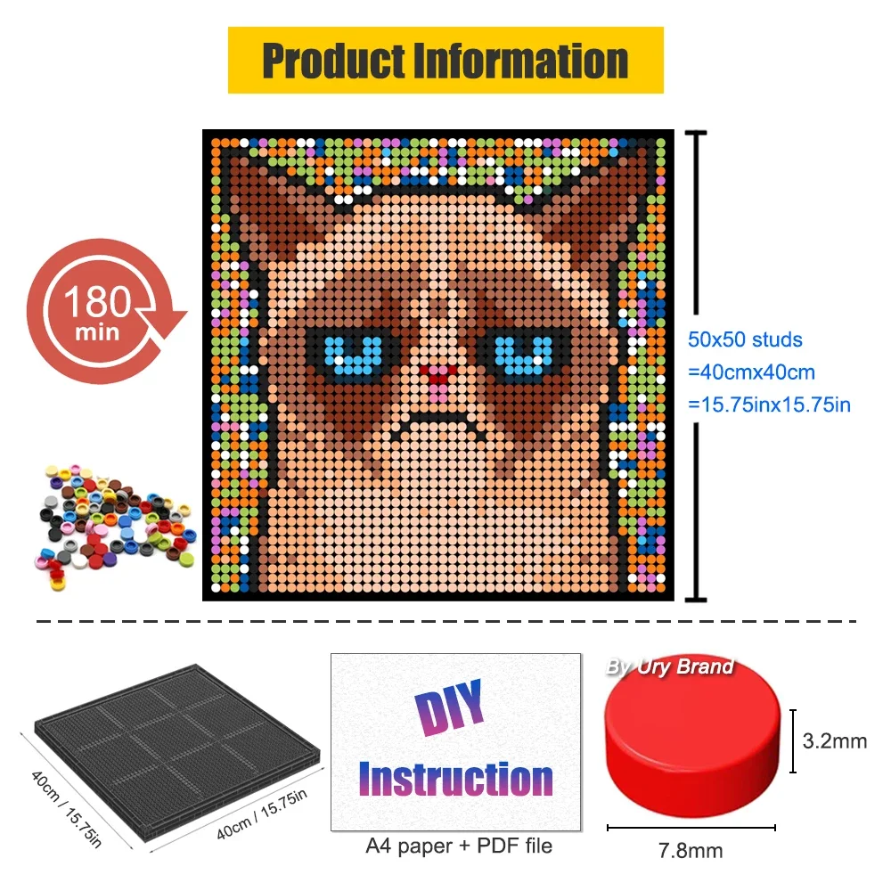 Feito à mão pixel arte 32x32 pontos diy pintura gato dos desenhos animados  quadro quarto mosaico decorativo por blocos de construção conjunto  brinquedo para crianças - AliExpress