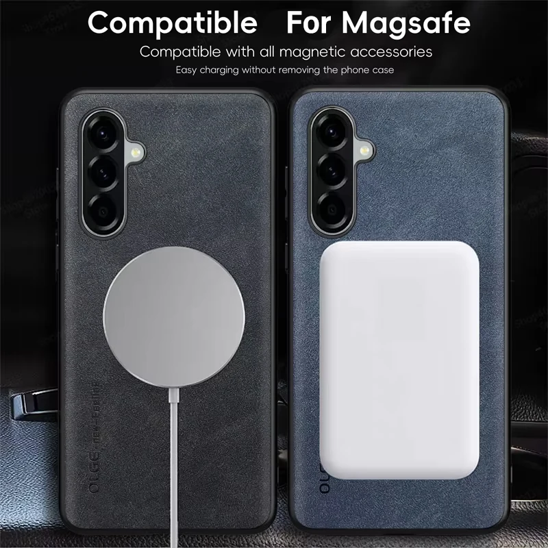 Magnetic Leather Shockproof Phone Case with MagSafe Compatibility