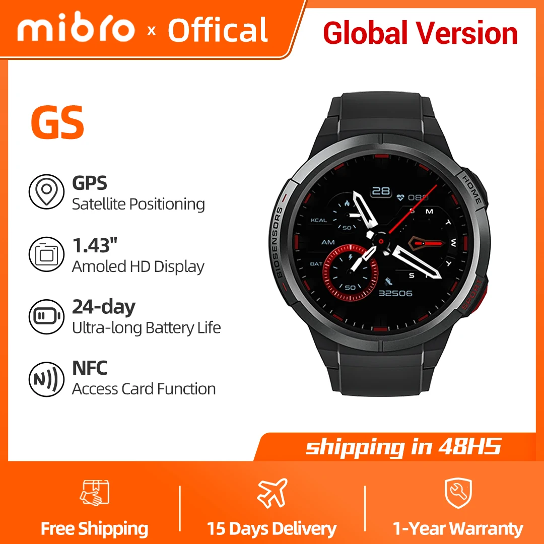 Wersja globalna Mibro GS Smartwatch 460mAh Bateria AOD 1.43Inch AMOLED Screen 5AM Wodoodporny sportowy GPS Pozycjonowanie Smart Watch