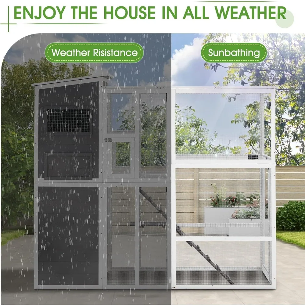 Catio Outdoor Cat Enclosure with Weatherproof Roof, Large Outdoor Cat House, Design for Cats on Your Patio