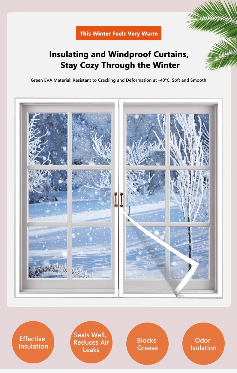 EVA Window Thermal Film - Transparent & Weatherproof, Windproof & Dustproof, Easy Hook & Loop Attachment for All Seasons