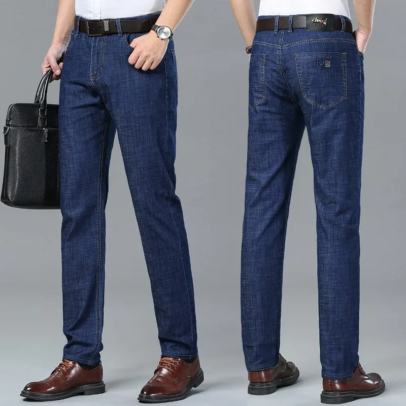 Summer Thin Denim Jeans Men's Straight Business Classic Design Cotton Casual Stretch Comfortable Male Trousers 5