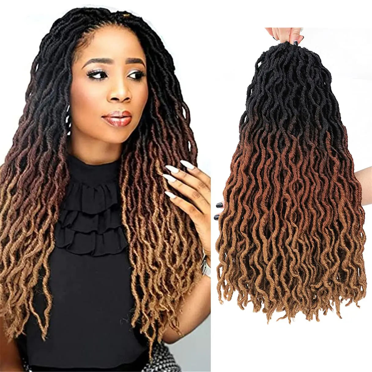 

Wavy Gypsy Locs Ombre Crochet Hair 18" Goddess Faux Locs African Roots Dreadlocs Synthetic Braiding Hair Extensions LS18