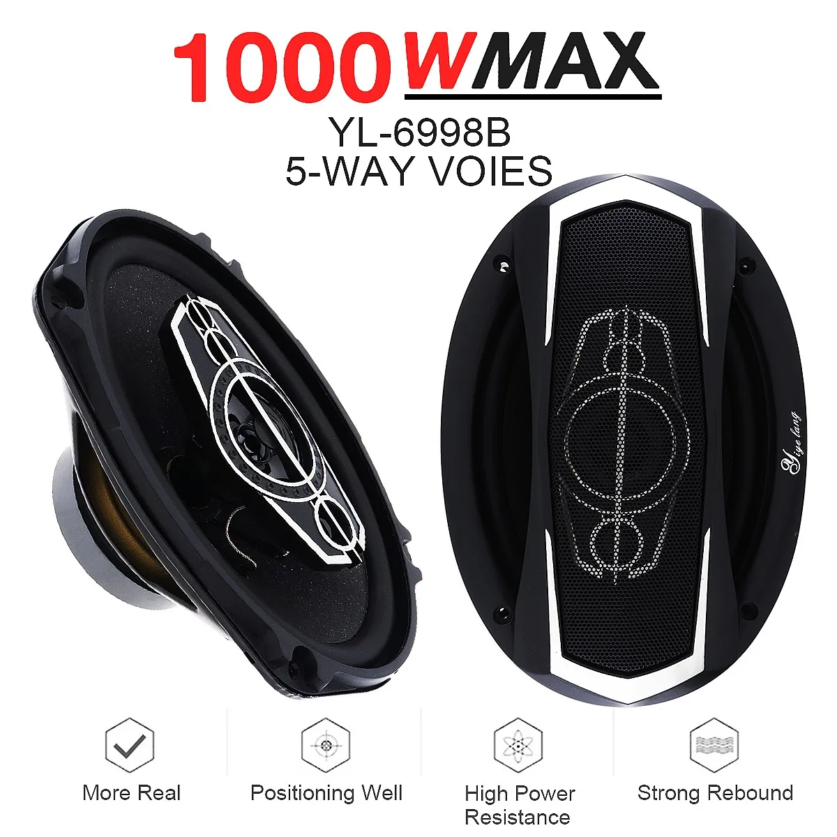 Car Coaxial Speakers 2pcs 6x9 Inch 1000W 12V 5 Way