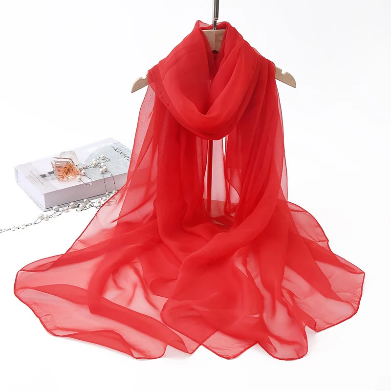 

Korean Imitation Silk Scarf Thin Beach Sunscreen Shawl Summer Solid Color Soft Translucency Long Fashion Travel Female Scarf D35