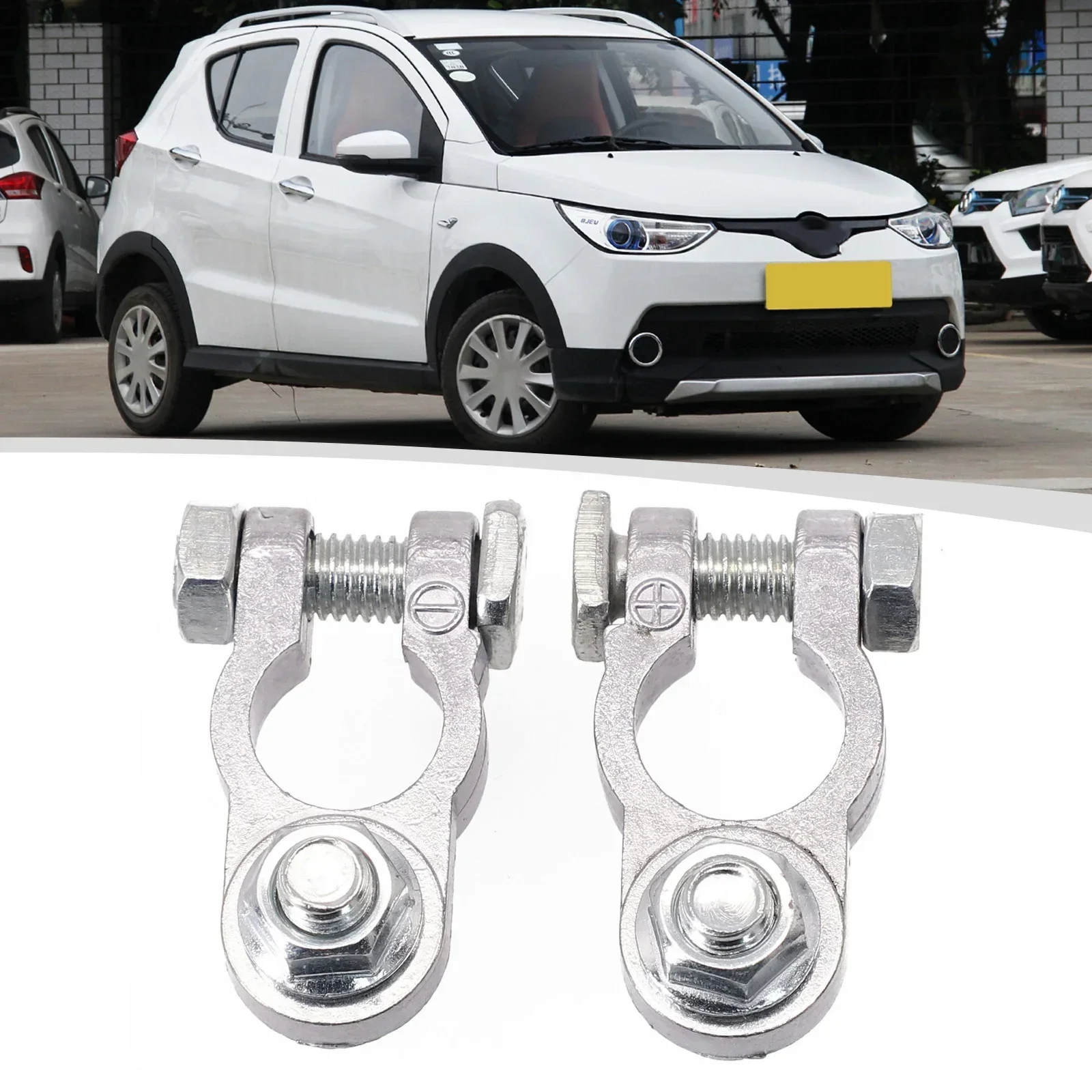 2PCS Battery Terminal Clamps - Zinc Alloy Positive & Negative Pole Car Battery Clips with Screws, Secure Connector Fixing