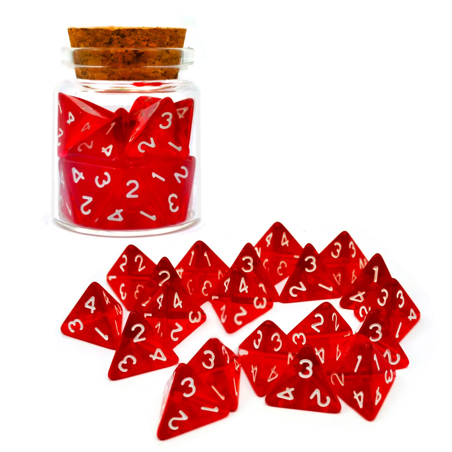 Bescon Standard Sized Transparent Red D4 Dice 20pcs Healing Potion Bottle, 20pcs D4 Health Potion Dungeons and Dragons Accessory 2
