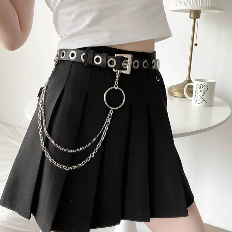 

Ремень в стиле панк для женщин, Модный повседневный кожаный пояс в стиле Харадзюку, с цепочкой и пряжкой для джинсов, PJ518