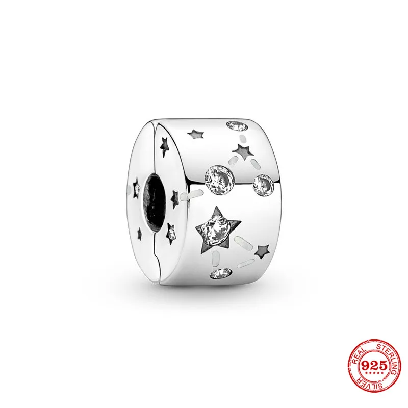 Charm Bead 925 Silver Star Clasp Love Clip Bead Charm Stopper Safety Chain Fit Original Bracelet Jewelry Family Always Pav&eacute; Clip Accessorie