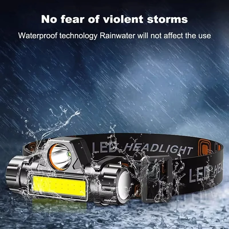 LED Headlamp Rechargeable COB USB Waterproof for Outdoor Fishing