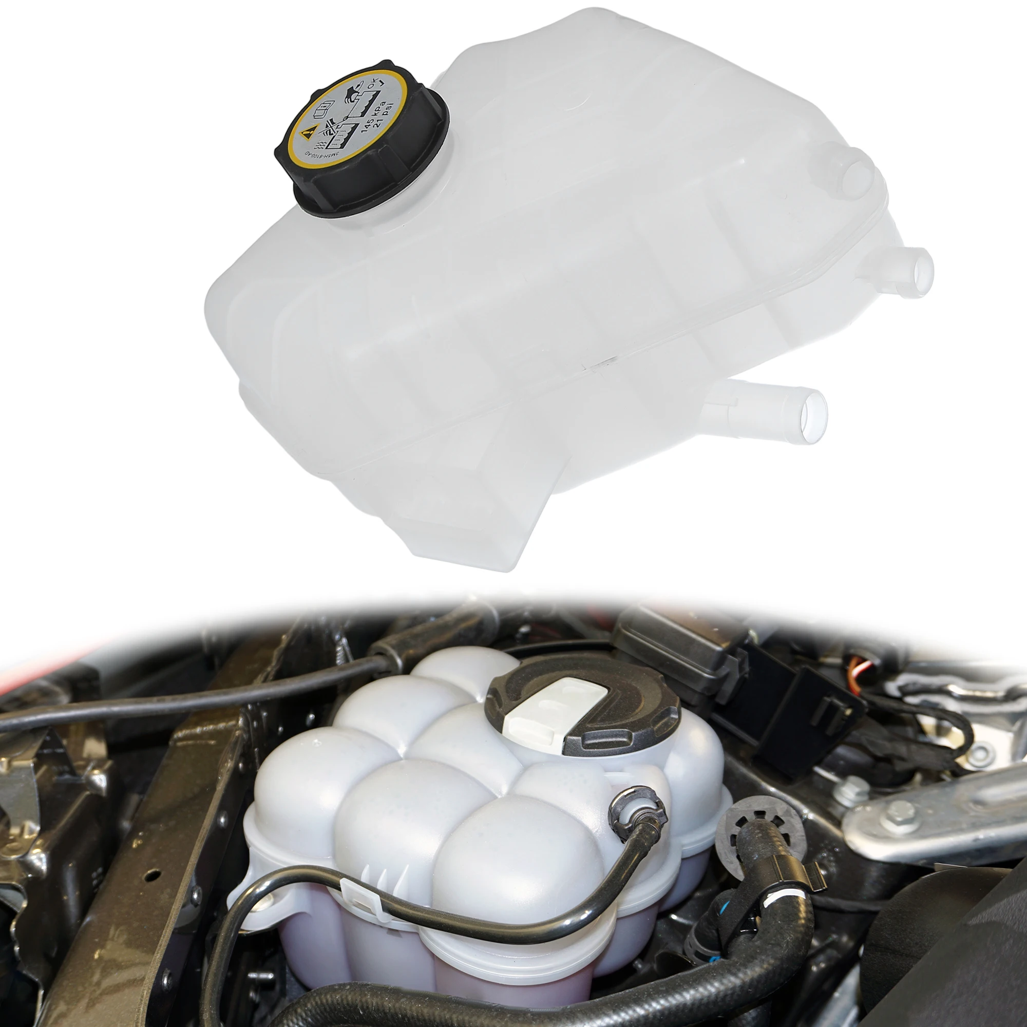 UXCELL 1 세트 라디에이터 냉각수 확장 헤더 탱크 병(포드 1504818용 캡 포함)