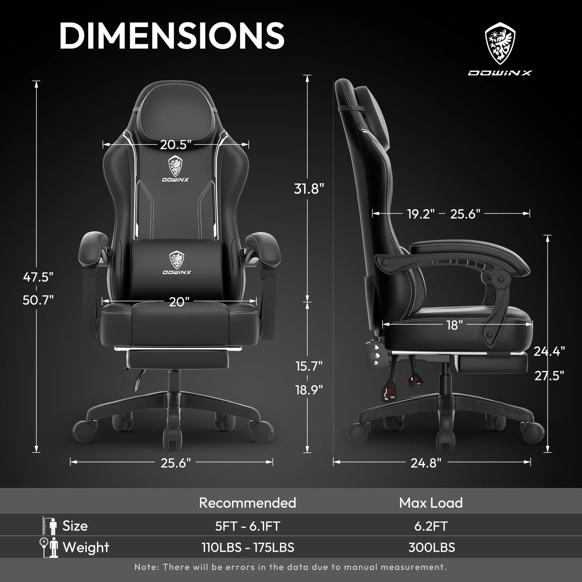 Dowinx Gaming Chair with Pocket Spring Cushion, Ergonomic Game Chair with Massage Lumbar Support and Footrest for Adults 6