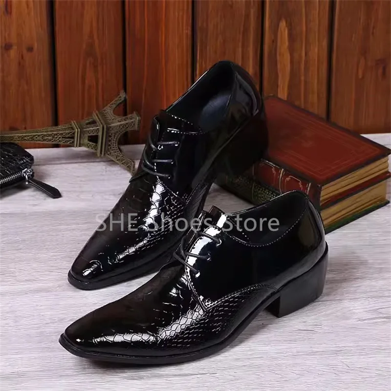 Square Buckle Genuine Leather Loafers for Men Pointed Toe Low Heel Shallow Lace-Up Oxfords Male Casual Shoes Dress Flates
