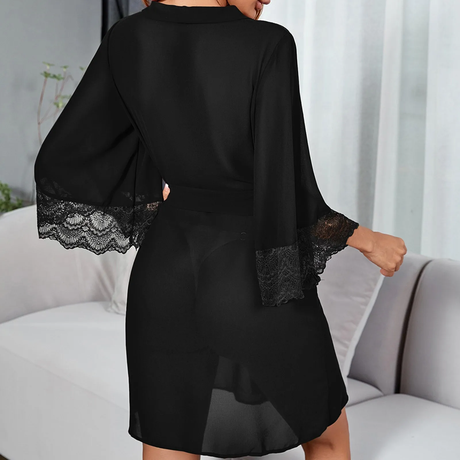 Women Lace Kimono Robes Sexy Lingerie Chiffon Mesh Sleepwear See Through Light Robes For Coverage Mariage Bride Robe Pijamas