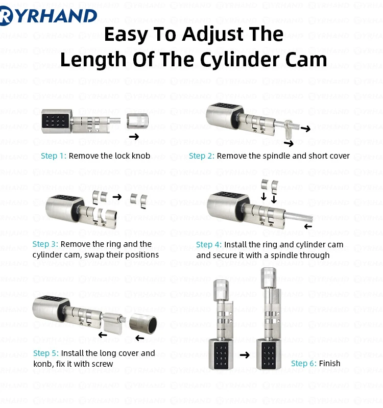 Euro Tuya APP Fingerprint Bluetooth Free adjustment Cylinder Smart Door Lock El
