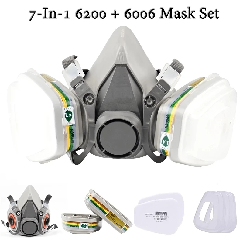 

new 7-In-1 6200 Dust Gas Mask With 6006 Filter 5N11 501 Half Face Chemical Respirator For Painting Spraying Polishing Work Safe