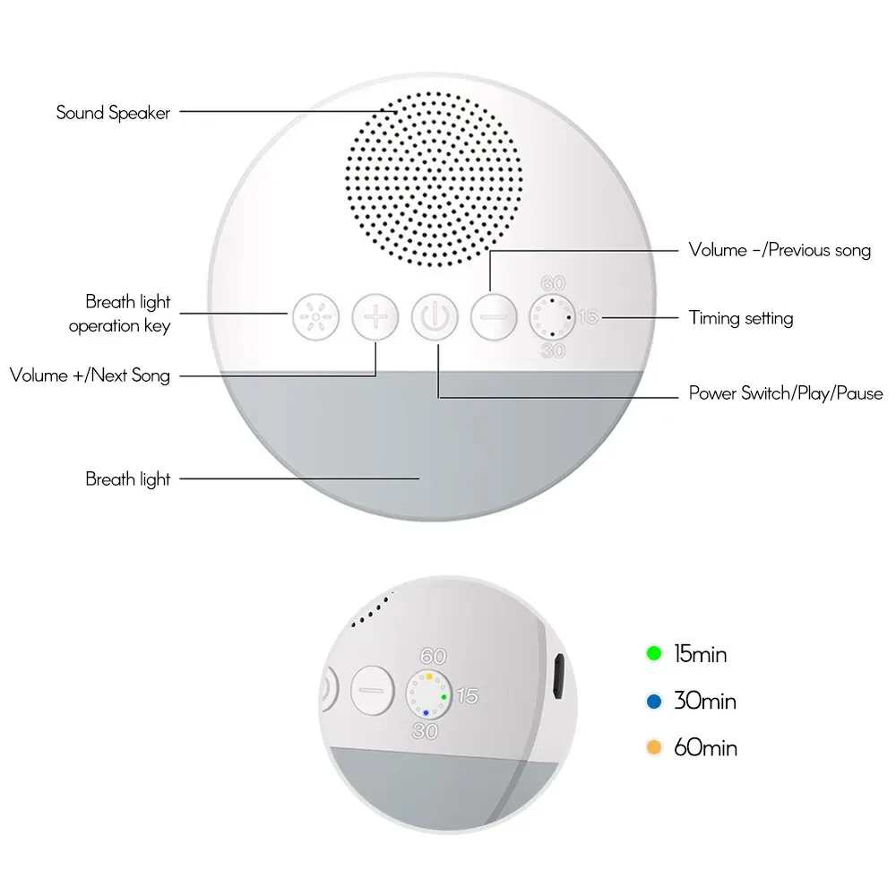 Baby White Noise Machine Kids Sleep Sound Player Night Light Timer Noise Player USB Rechargeable Timed Shutdown Sleep Machine