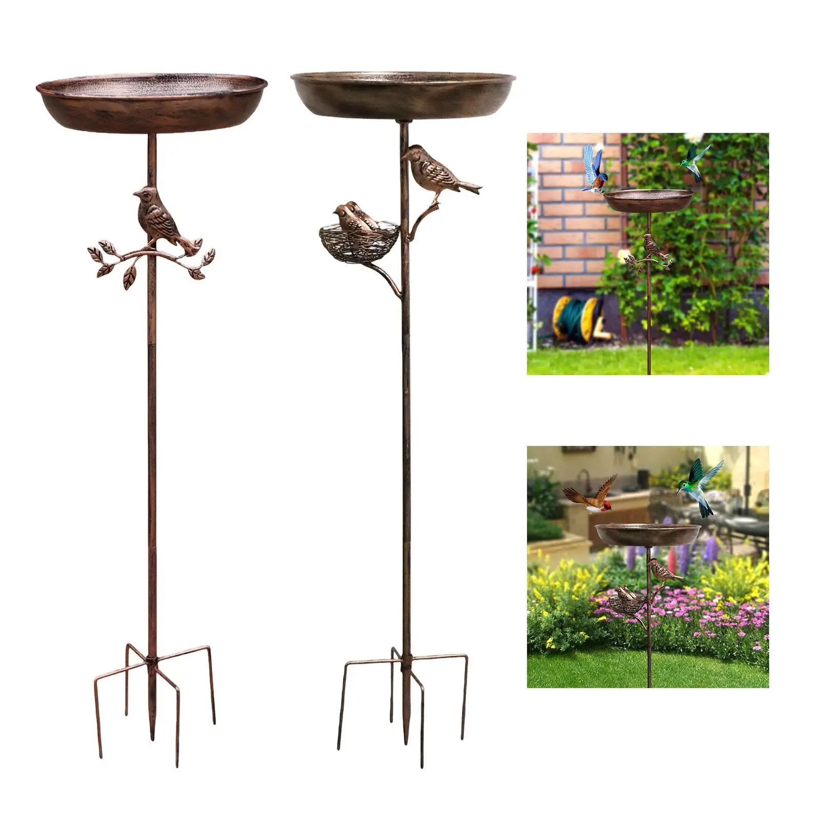 Bird Bath Fountain on Stand Metal Outdoor Feeder Tray for Drinking Feeding Attracting Garden Birds